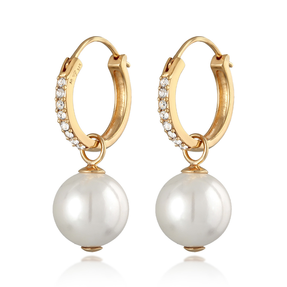 Elli Elli Boucles d'Oreilles Femmes Créoles étincelantes avec perles de coquillage et  Boucles d'oreilles