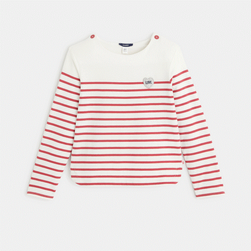 T-shirt marinière à personnaliser d'un cœur rose fille