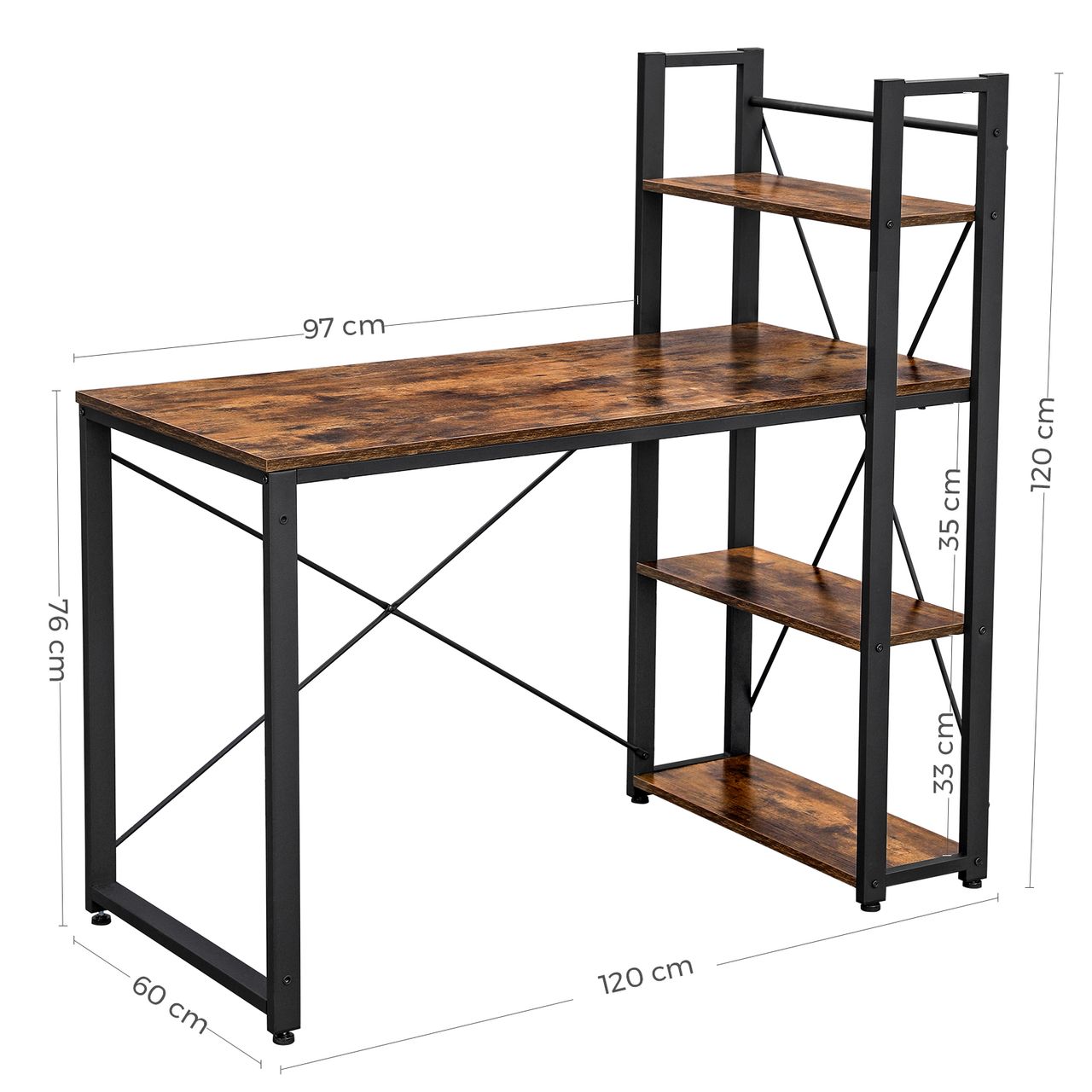 Vasagle ASAGLE Schreibtisch, Industrie-Design, 120 x 60 x 120 cm