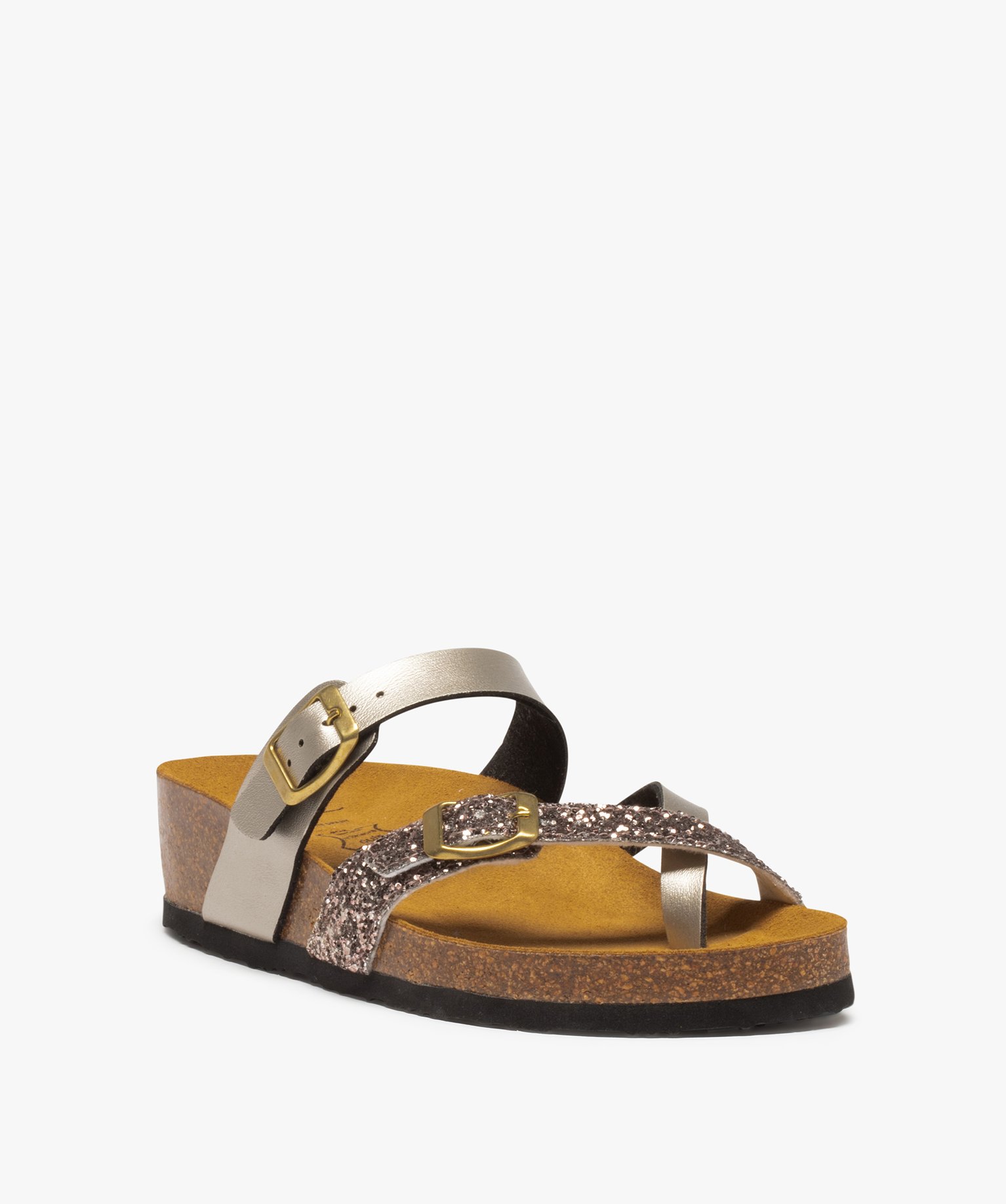 Mules femme avec brides scintillantes et pailletées bronze | GEMO