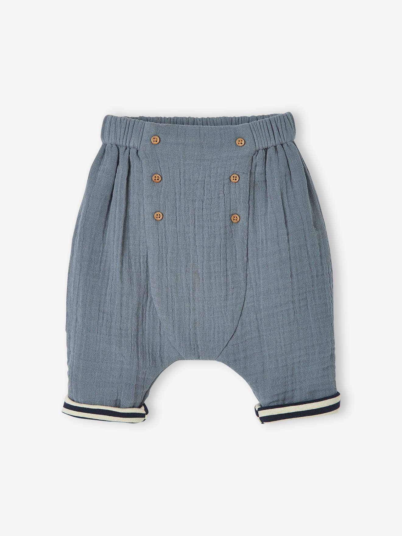 Vertbaudet Gefütterte Baby Hose, Musselin - blaugrau