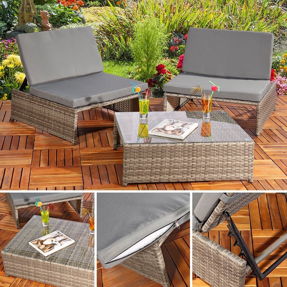 Mucola Gartenlounge-Set Lounge Sitzgarnitur Gartenset Gartenmöbel Gartensitzgruppe Polyrattan, (Stück, 3-tlg), Wasserabweisend