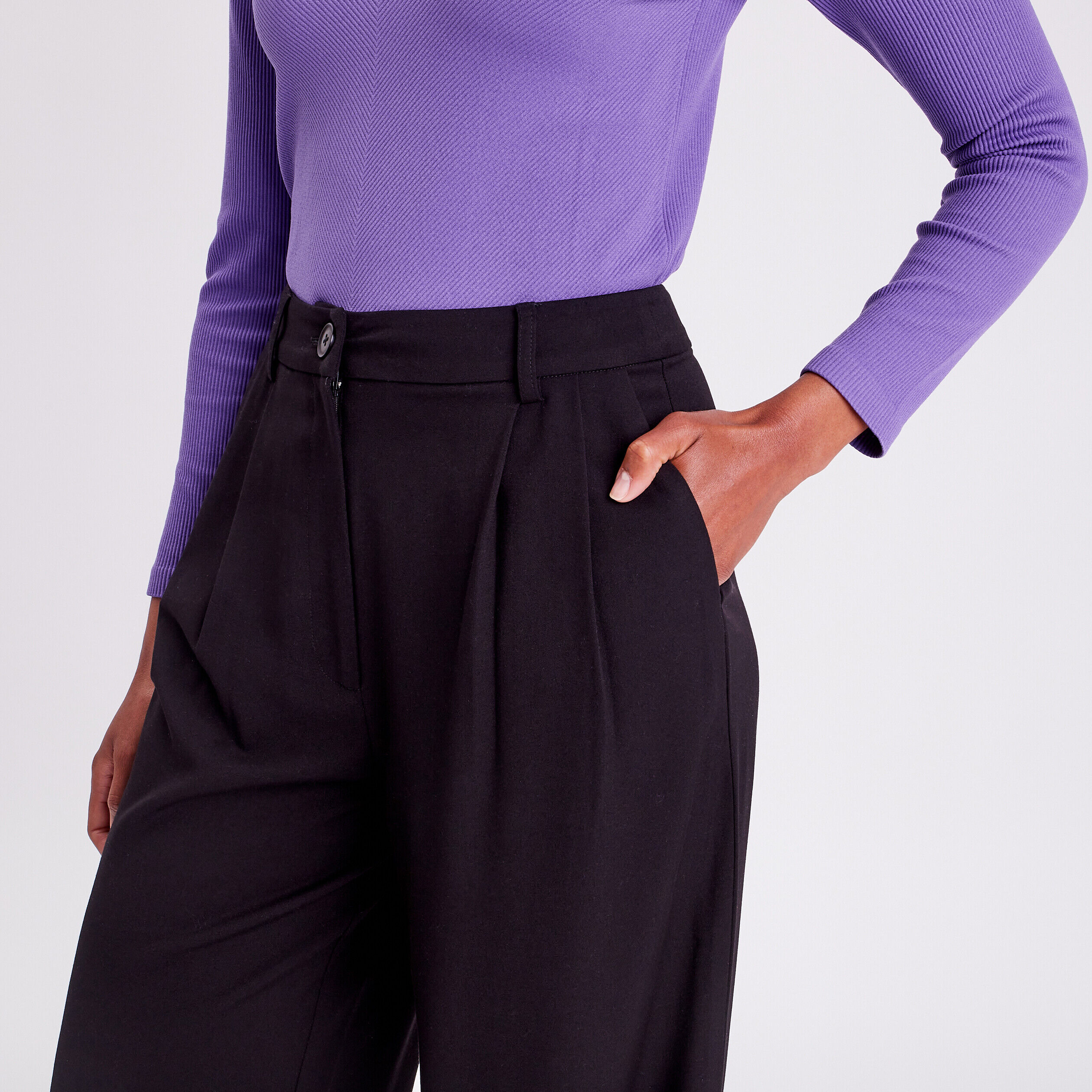 Pantalon city droit pinces noir femme | Cache Cache