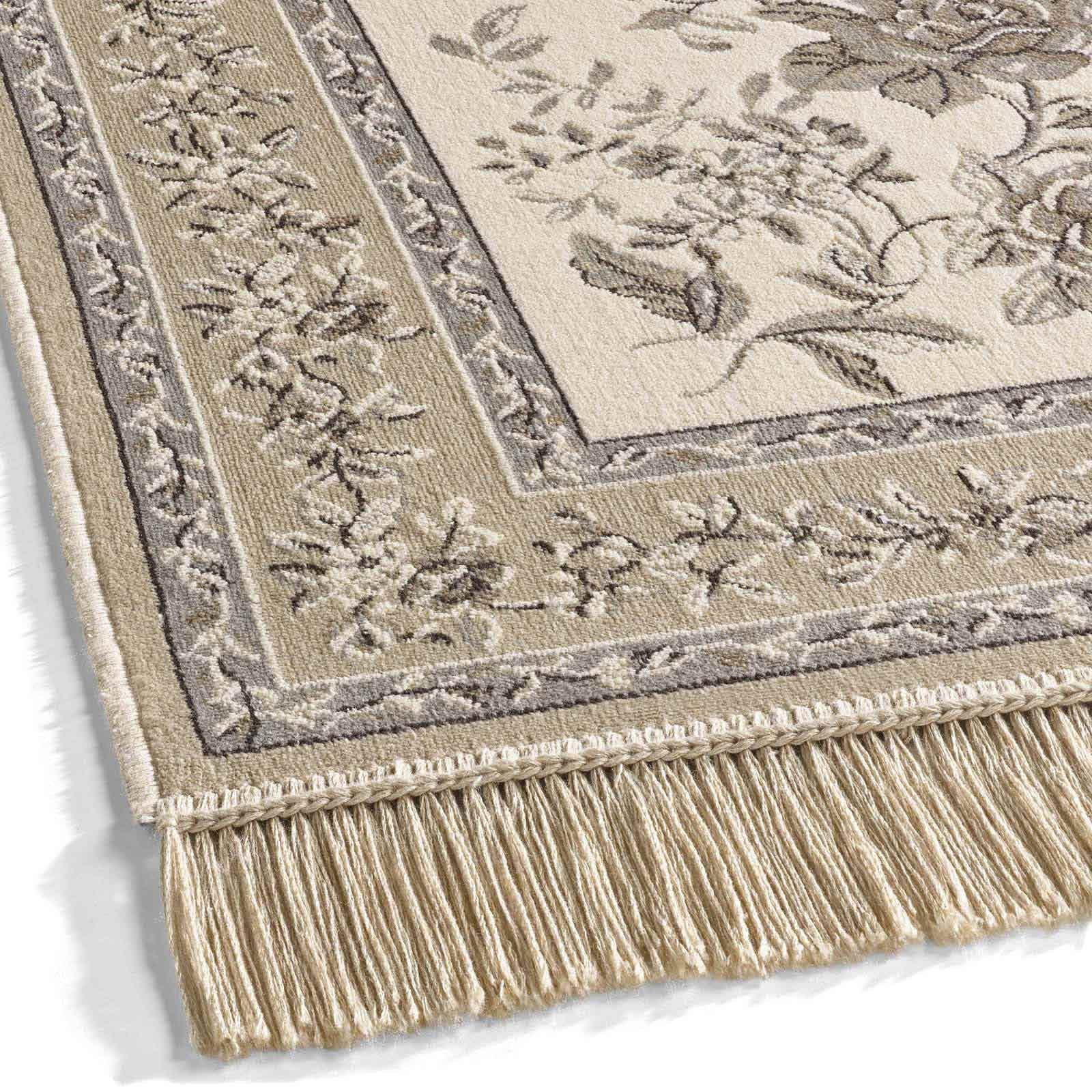 Teppich Palazzo Royal Antique Roses Bordüre, TaraCarpet, rechteckig, Höhe: 6 mm, Bordüre Seiden Optik B.grau Wohnzimmer Schlafzimmer Esszimmer 67x105