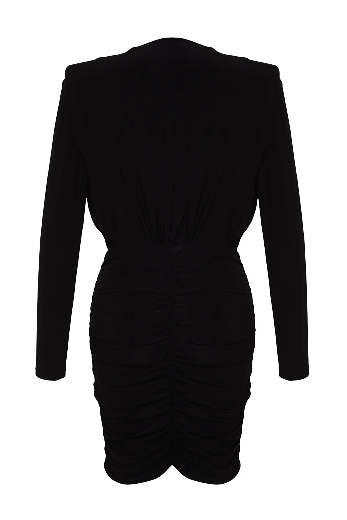 Trendyol Collection  Schwarzes, wattiertes, drapiertes, tailliertes/tailliertes Mini-Bleistiftkleid aus flexiblem Strick TWOAW24EL00821