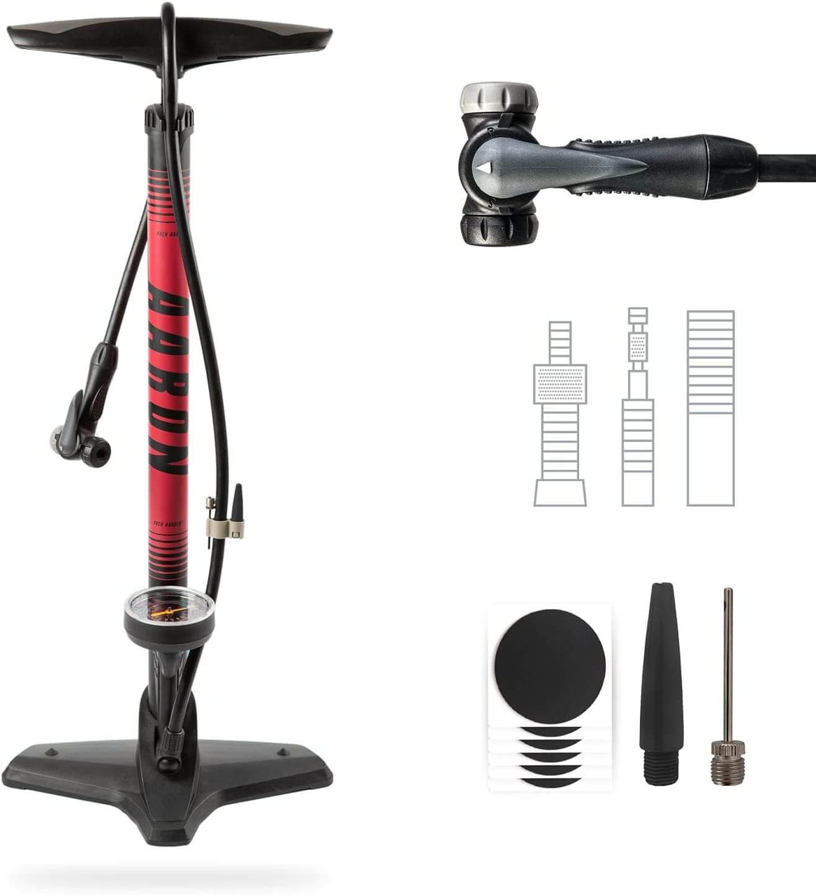 AARON Luftpumpe Sport One in Rot Fahrrad-Stand-Pumpe für alle Ventile mit Manometer