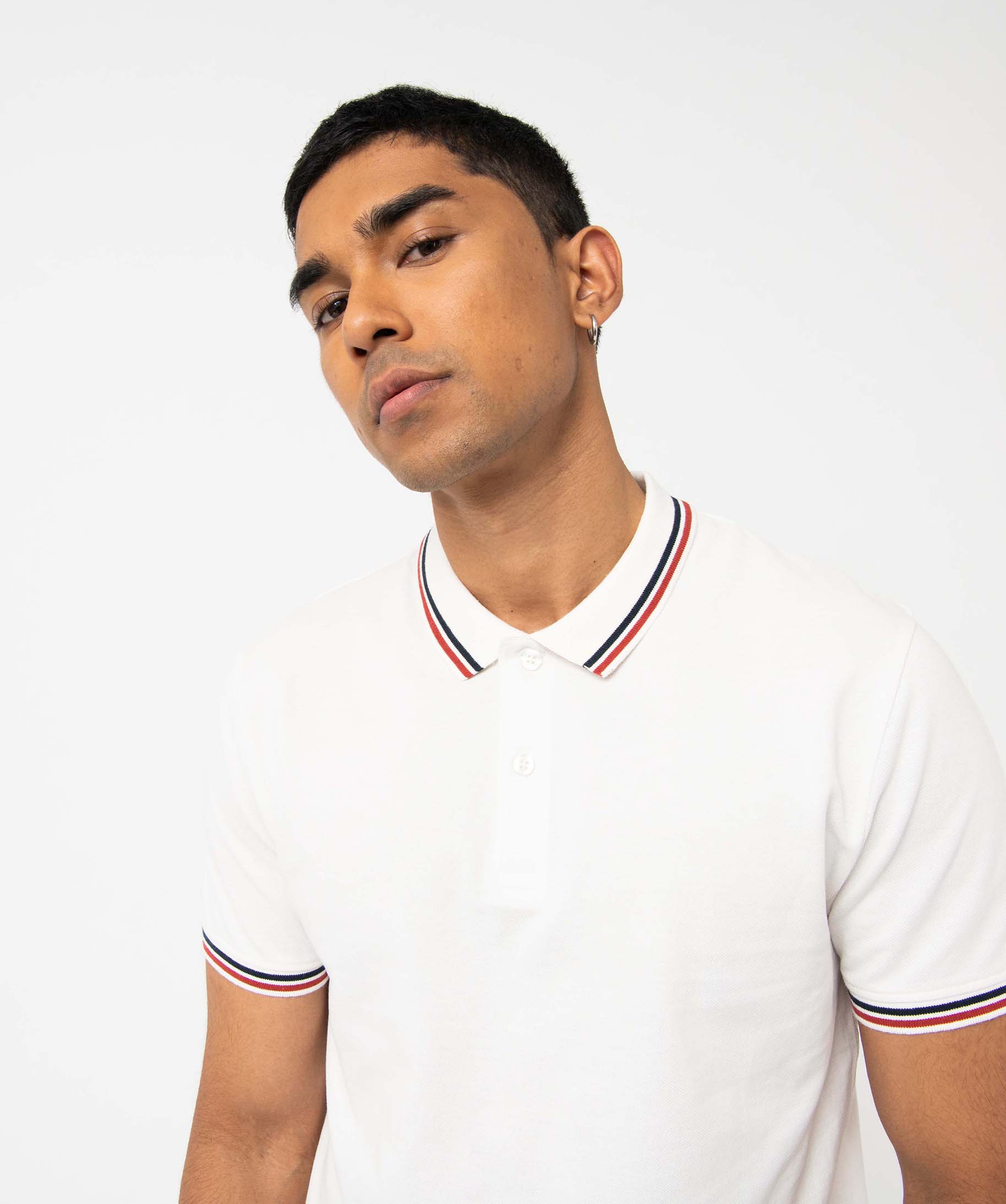 Polo homme en maille piquée avec finition rayée blanc | GEMO