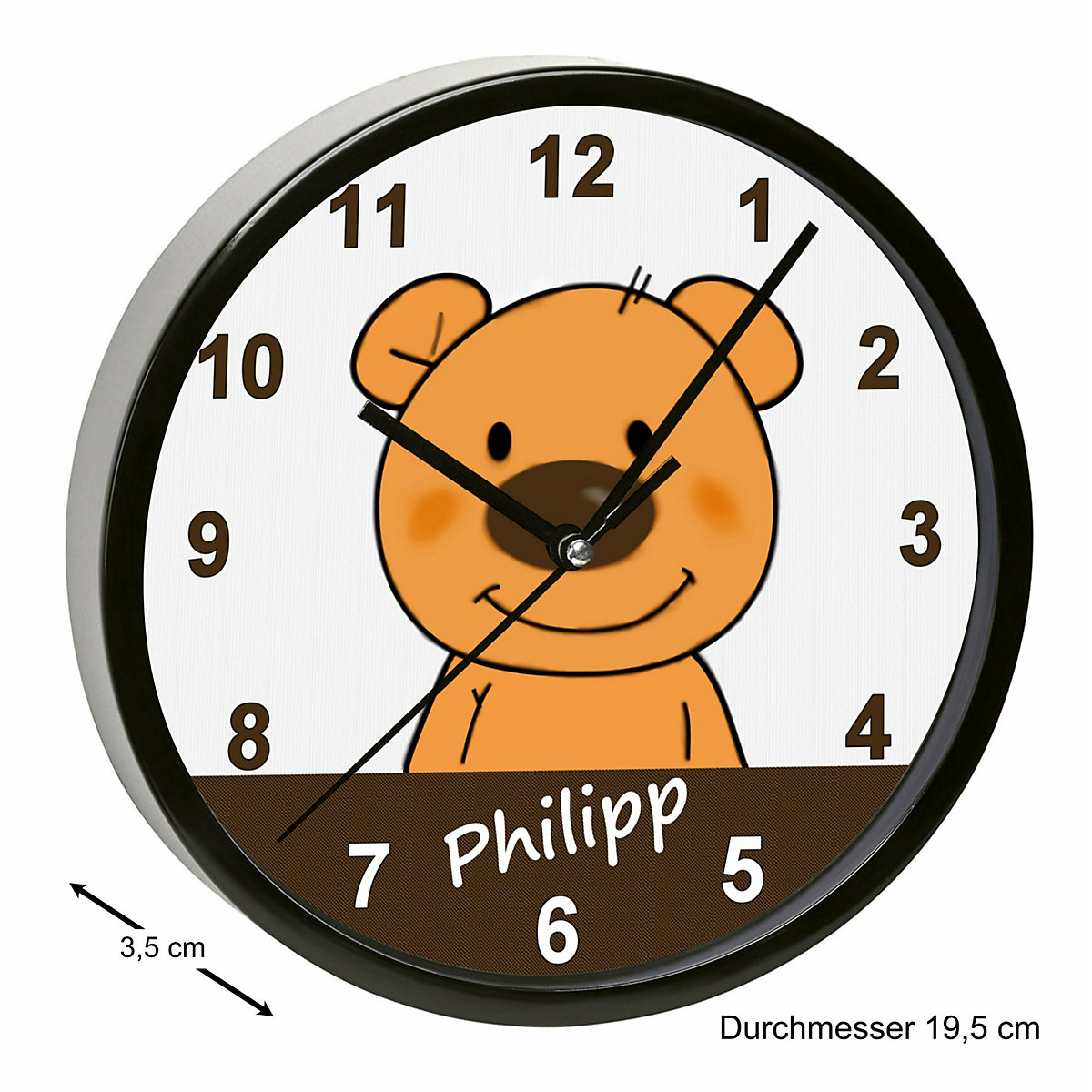 Kinder Wanduhr personalisiert mit Name Teddy Bär