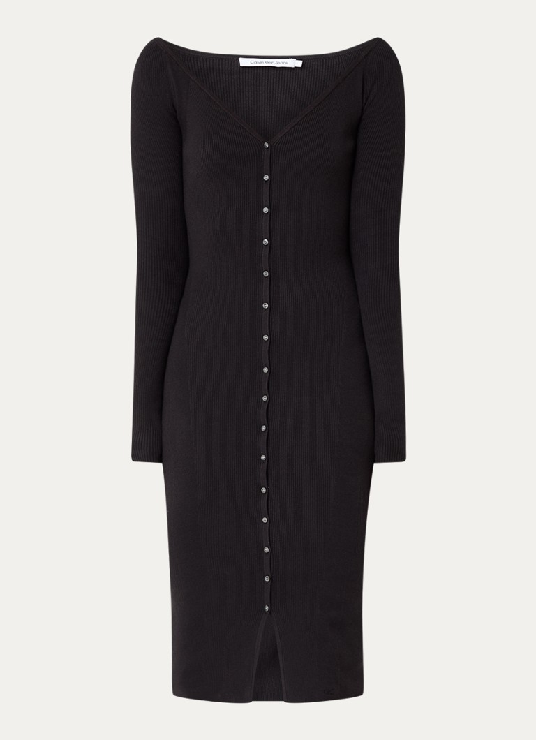 Abito chemisier midi a coste di Calvin Klein