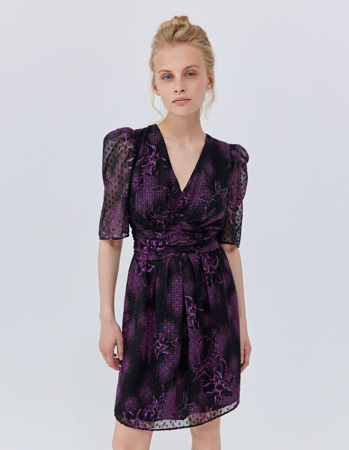 Robe courte noire imprimé dandy flower Femme