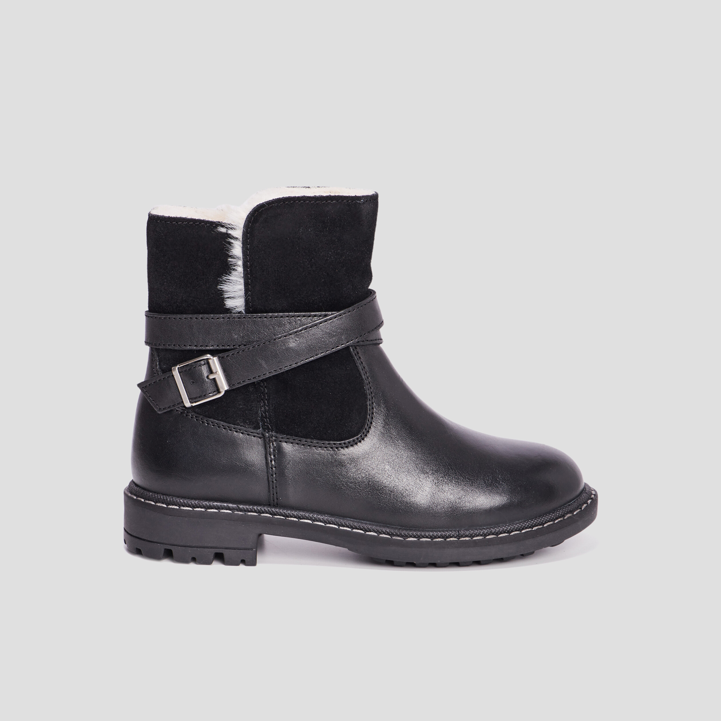 Bottines fourrées avec boucles en cuir noir fille | La Halle