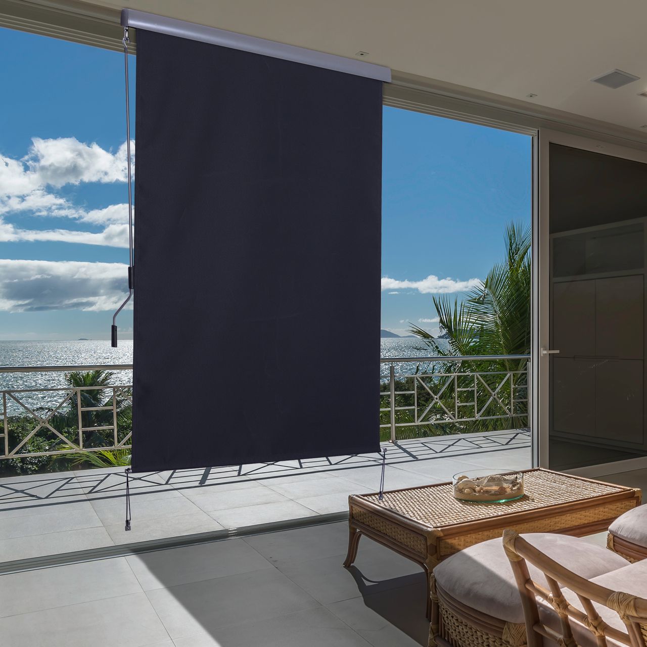 Outsunny Senkrechtmarkise Balkonmarkise Vertikalmarkise Windschutz mit Handkurbel Dunkelgrau 140 x 200 cm