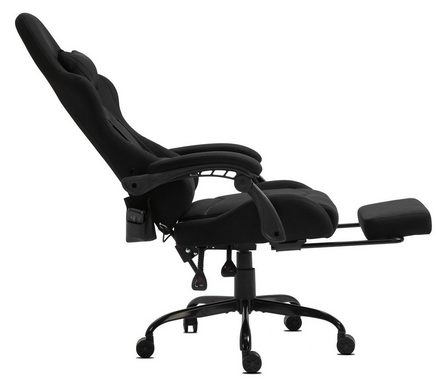Delman Gaming-Stuhl Bürostuhl Chefsessel Massagefunktion mit 6 Vibrationspunkten Stoff, Drehstuhl, dicke Polsterung, Metallfußkreuz, Fußstütze 02-0036