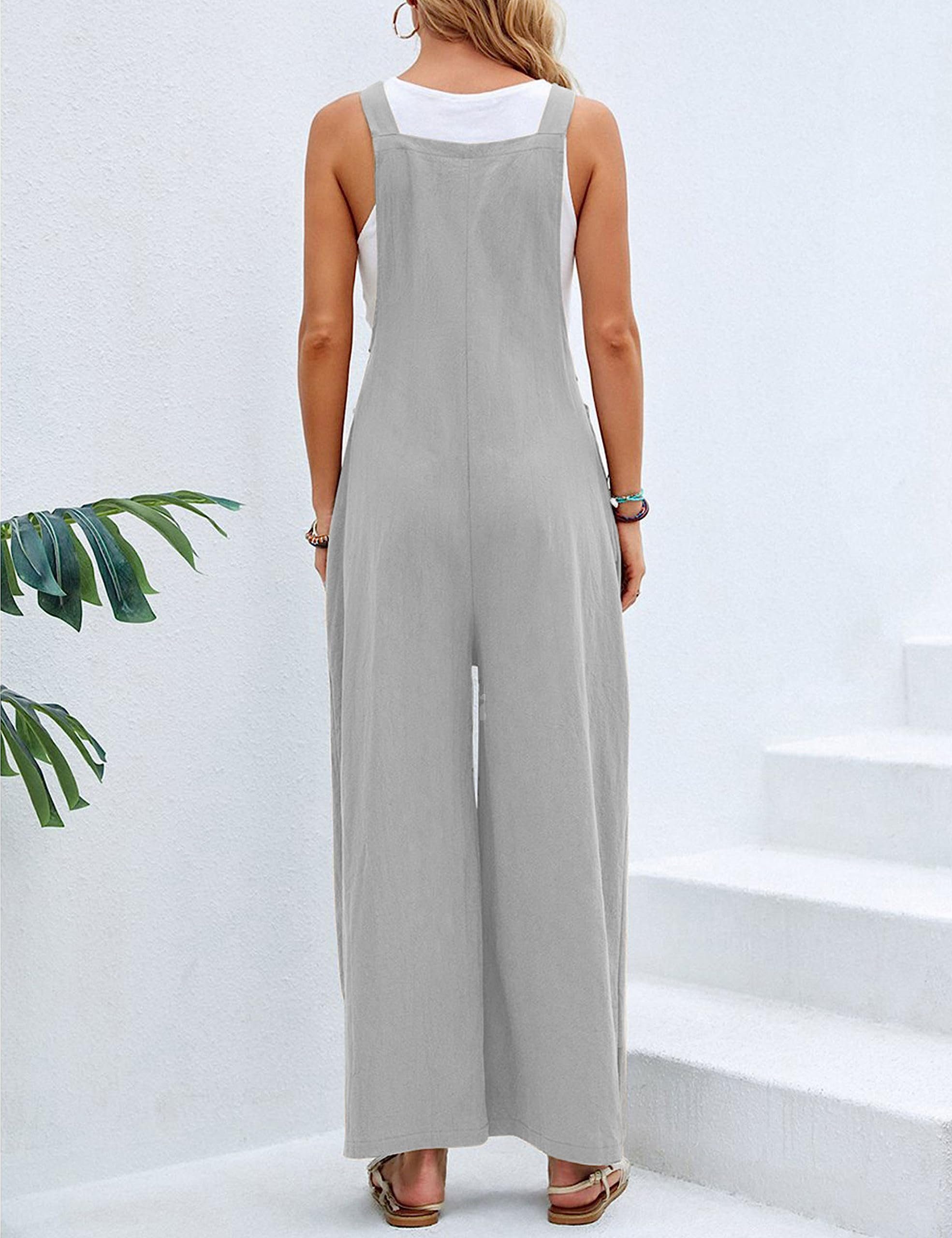 B.X Arbeitslatzhose Damen-Overall mit verstellbaren Schultergurten, Hose mit weitem Bein Schwarzes Leinen, ärmellos, lässig, lockere Taschen mit hoher Taille