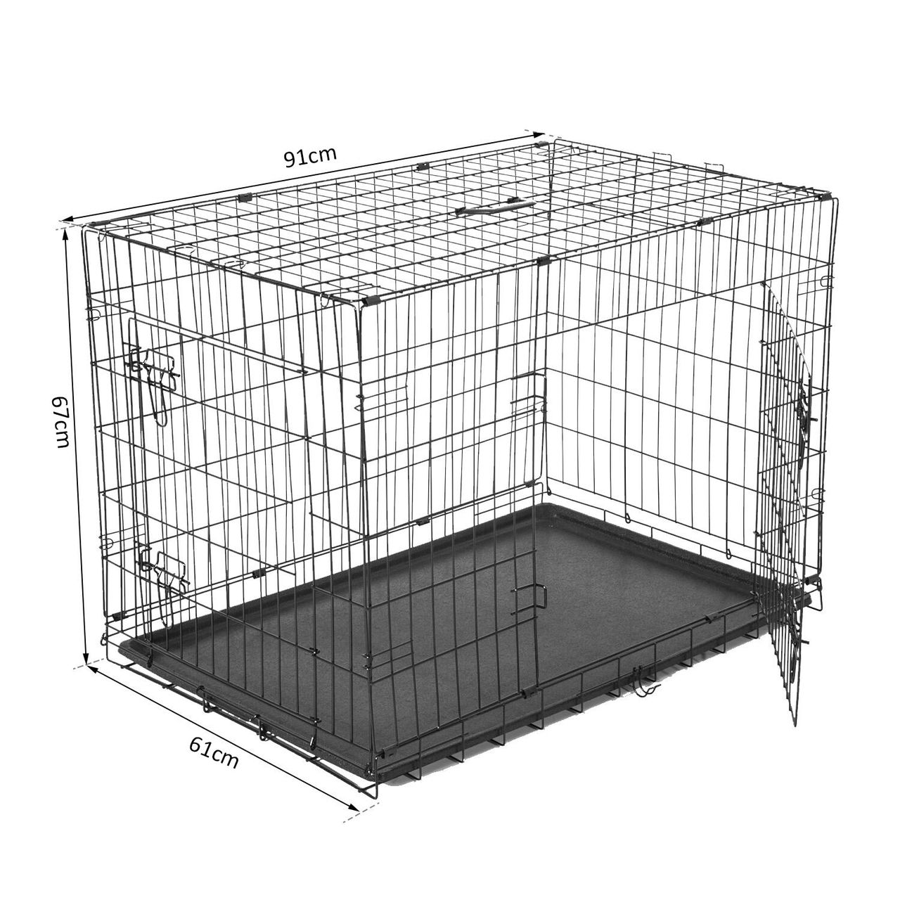 PawHut Hundekäfig Transportkäfig Drahtkäfig mit Gitter Schwarz 92 x 57 x 62,5 cm