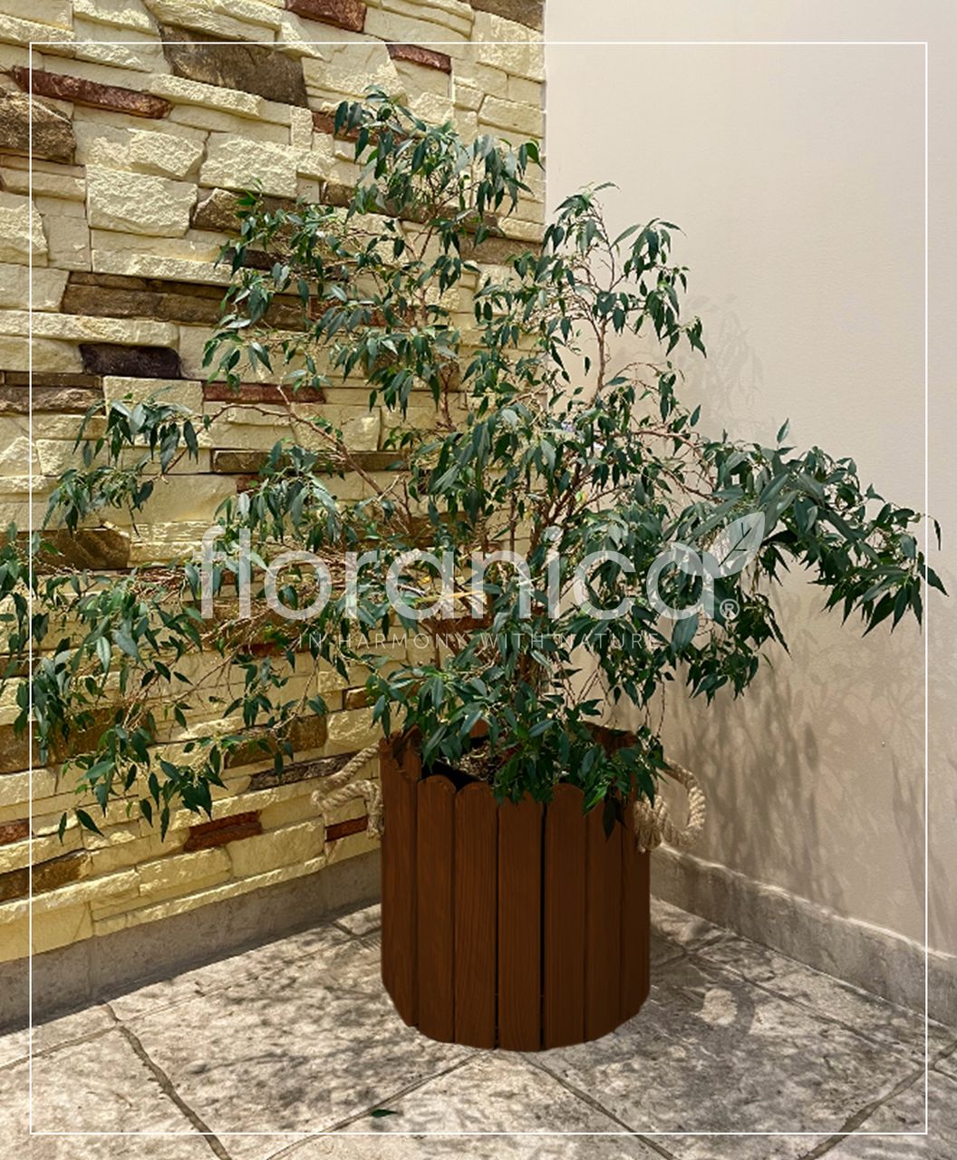 Pemicont Floranica Runder Blumentopf aus Holz 33x20cm Braun Imprägniertes Kiefernholz Schutzhülle für Kräuter Blumen Haus- und Gartendekoration Truhe Für den Innen- und Außenbereich