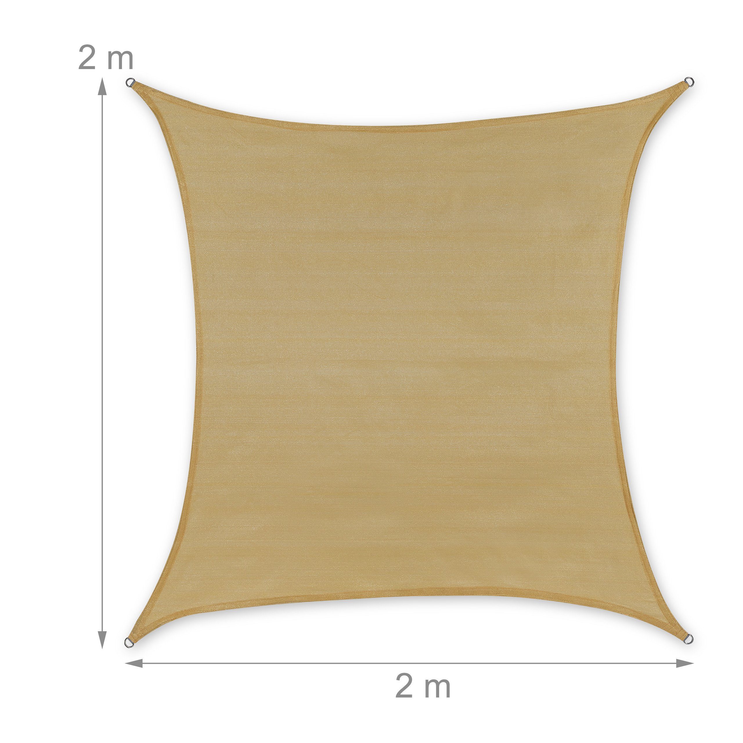 relaxdays Sonnensegel Quadratisches HDPE Sonnensegel sand, 2 x 2 m