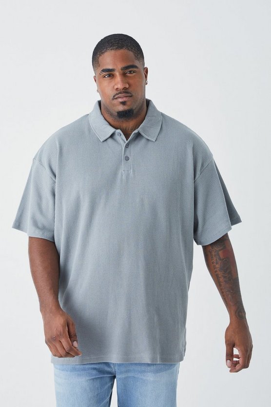 Plus Oversize Poloshirt in Waffeloptik