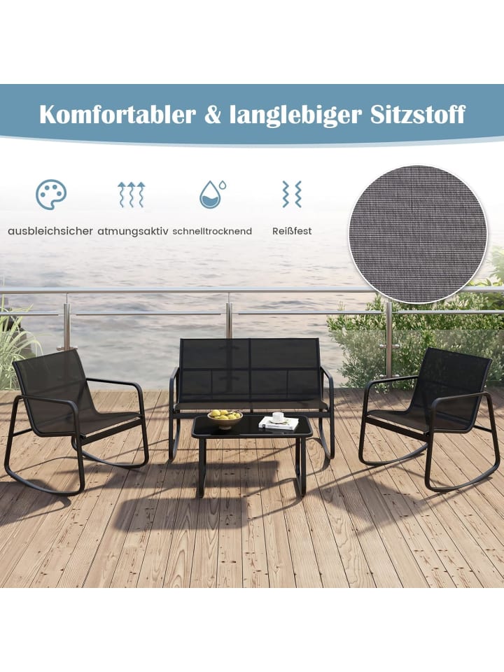 COSTWAY 4 tlg. Gartenmöbel Set mit Schaukelfunktion in Schwarz günstig kaufen onesize