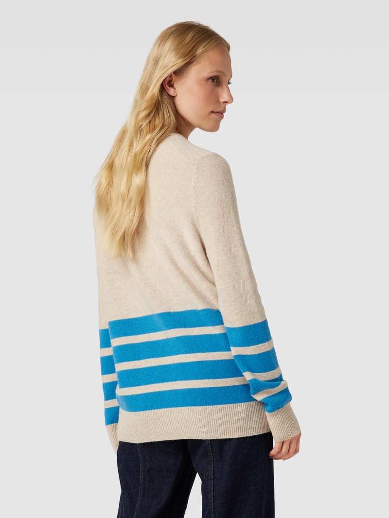 Strickpullover aus Lanawolle mit Kontraststreifen in beige meliert