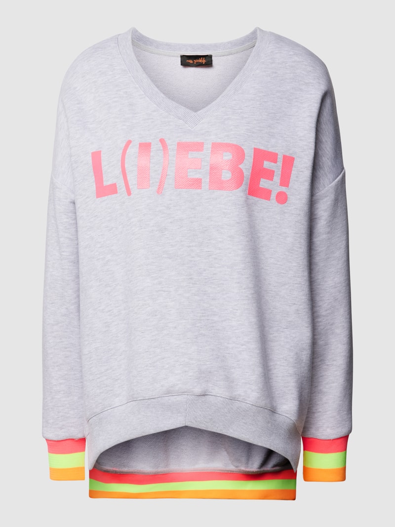 Sweatshirt mit Statement-Print Modell 'L(I)EBE!' in hellgrau meliert
