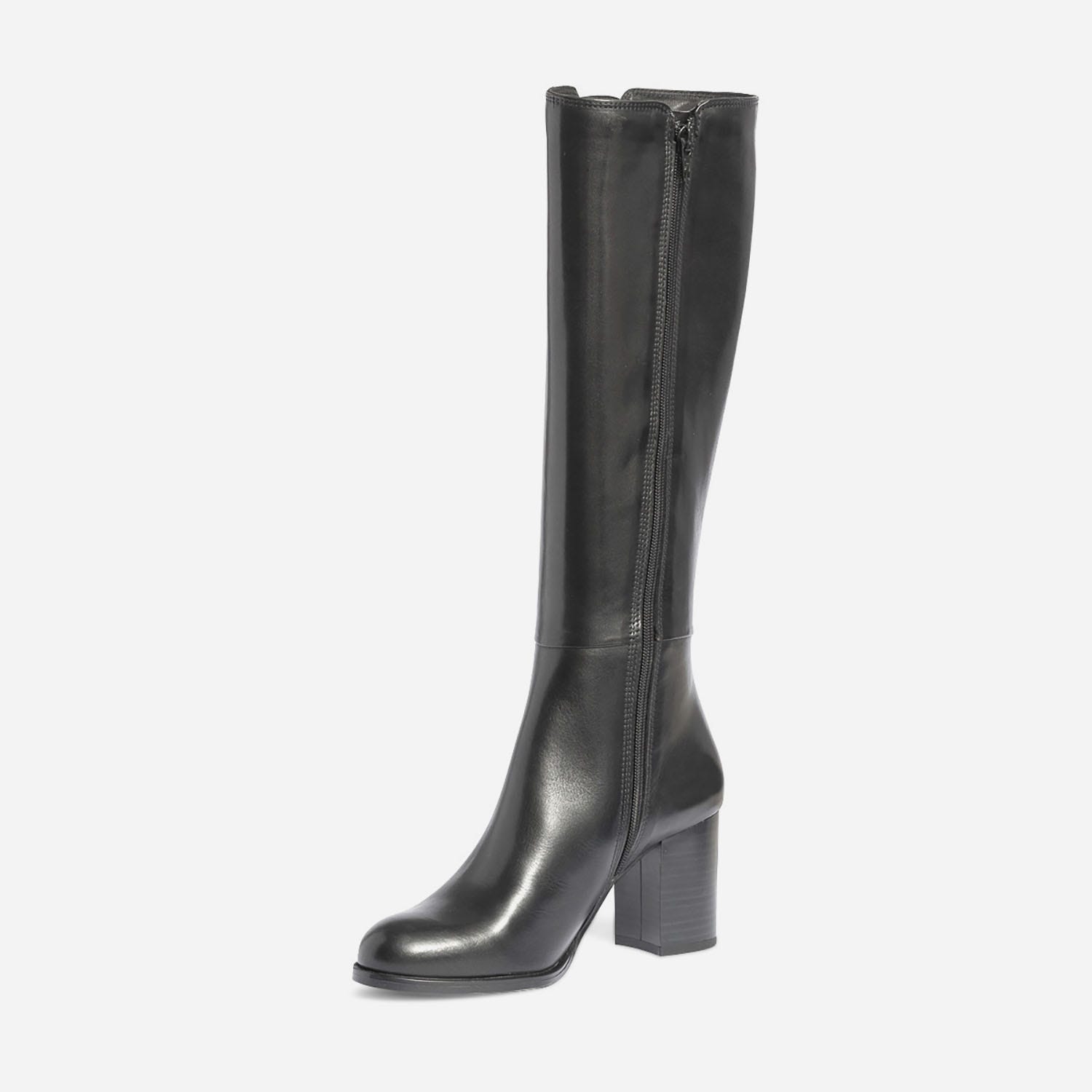 Botte noire en cuir éco-conçu avec large élastique latéral