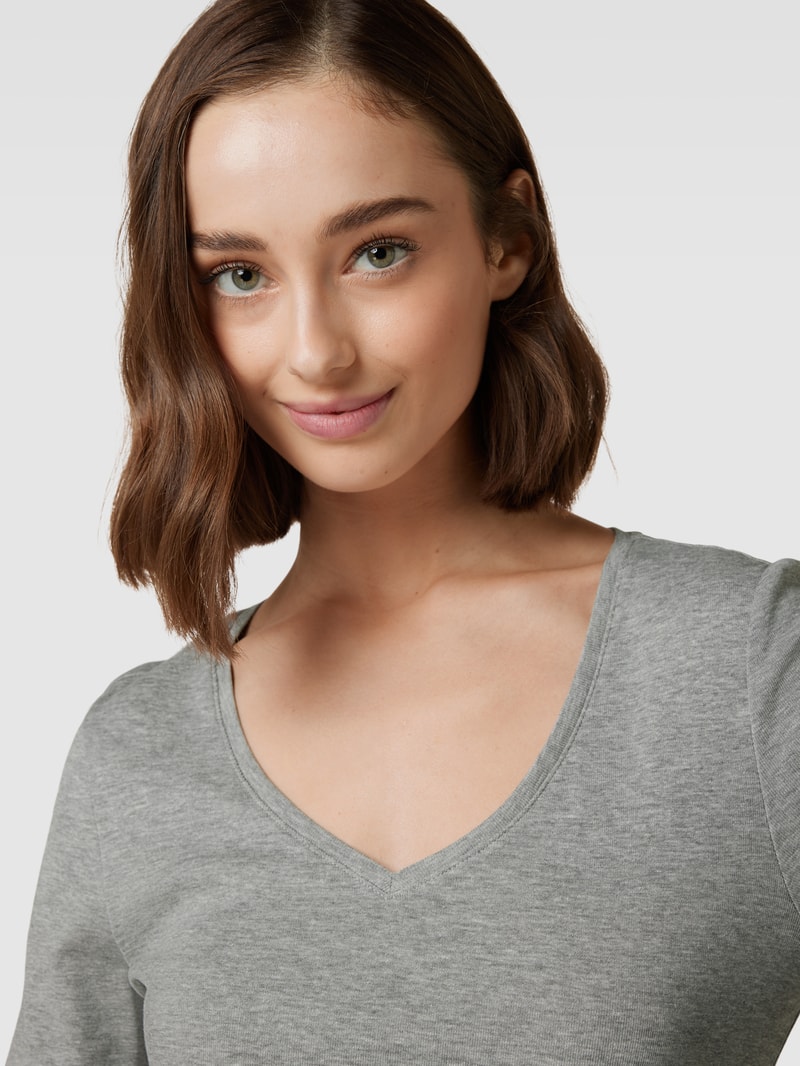 Longsleeve mit V-Ausschnitt in silber meliert