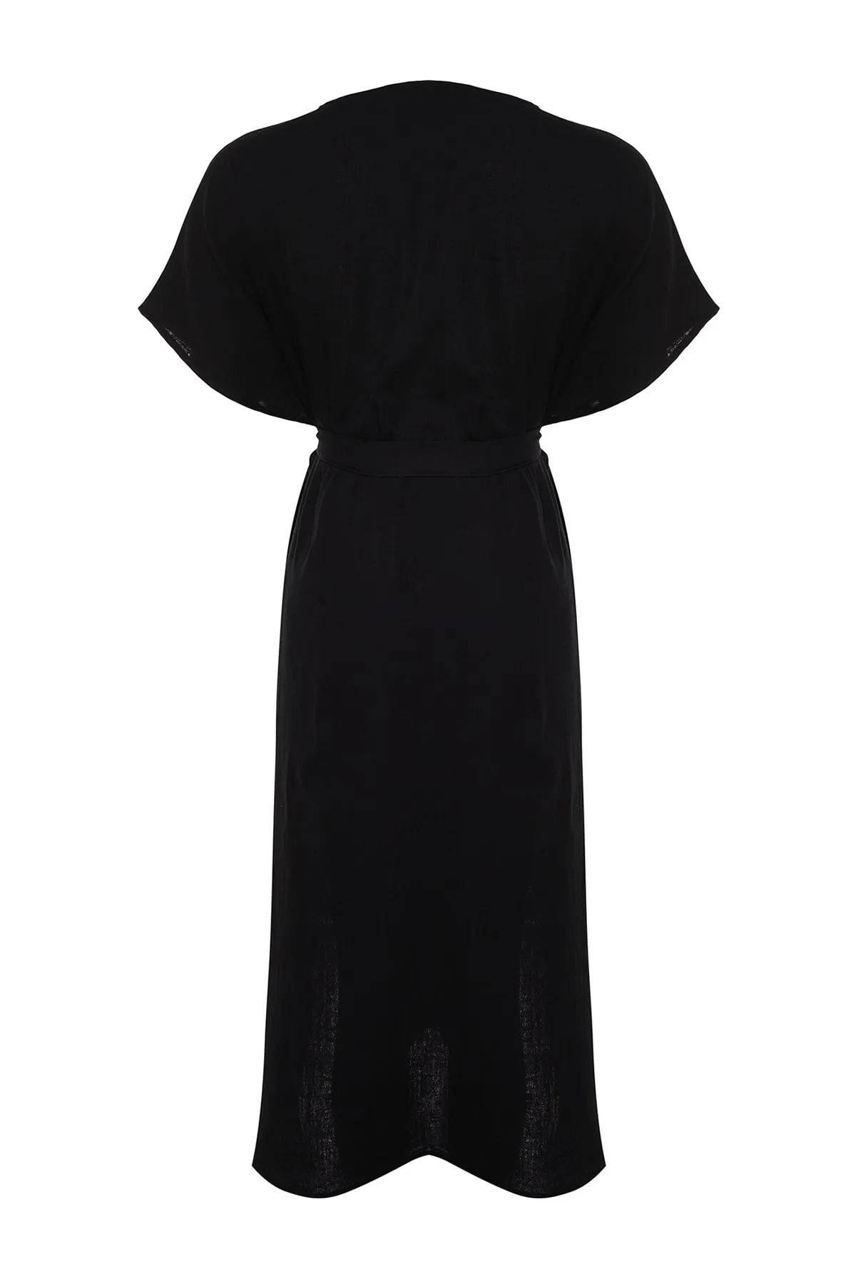 Trendyol Collection  Schwarzer Maxi-Kimono und Kaftan aus gewebtem Musselin mit Gürtel und Schlitz aus 100 % Baumwolle TBESS23KM00019