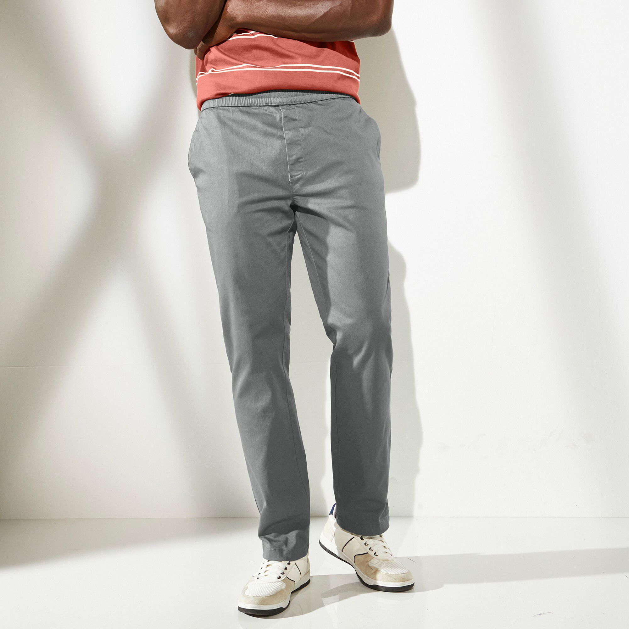 Pantalon en twill stretch taille élastiquée