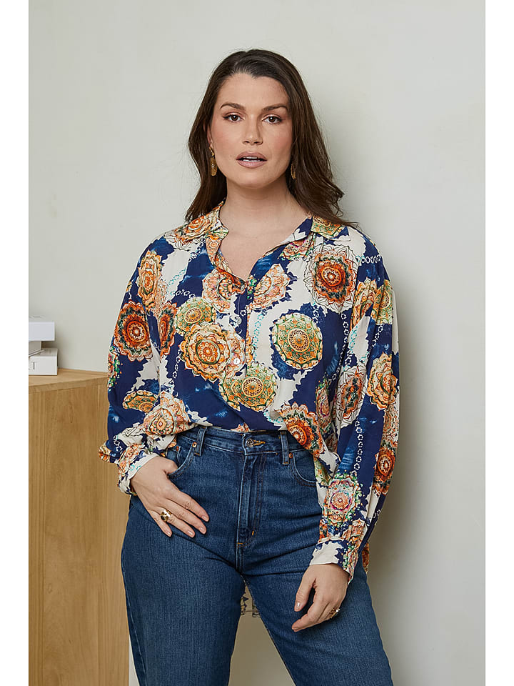 Curvy Lady Bluse in Creme/ Dunkelblau günstig kaufen