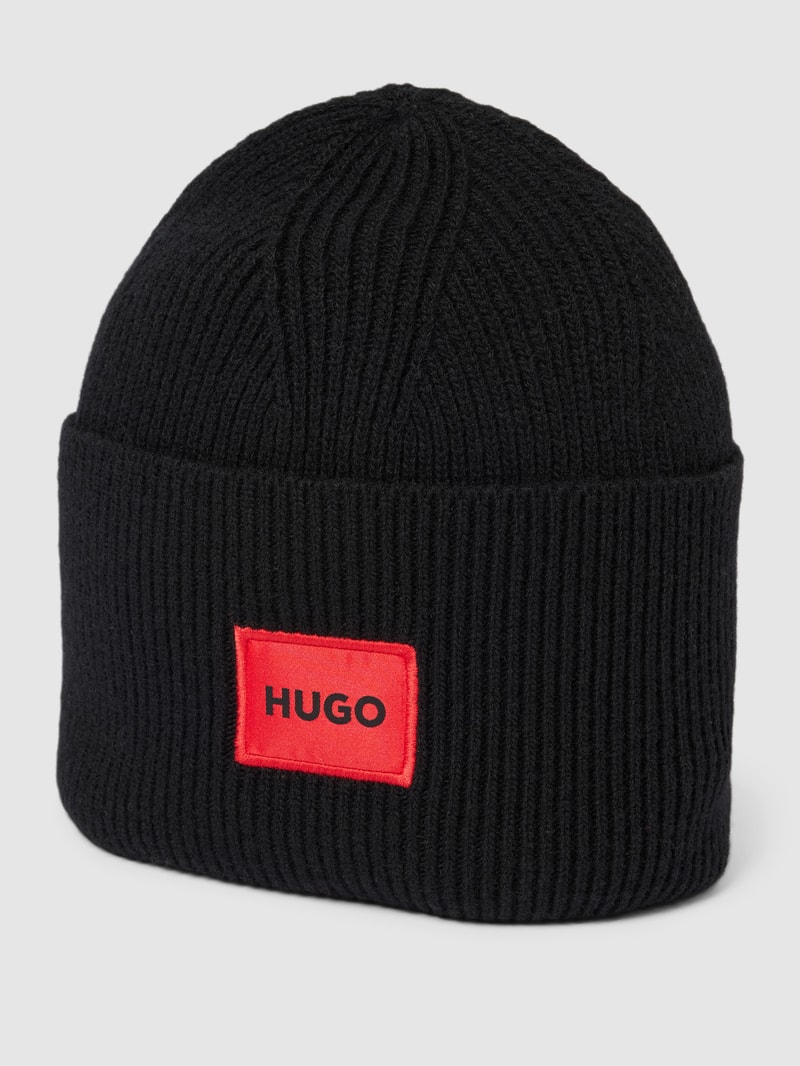 Beanie mit Label-Detail Modell 'Xaff' in schwarz