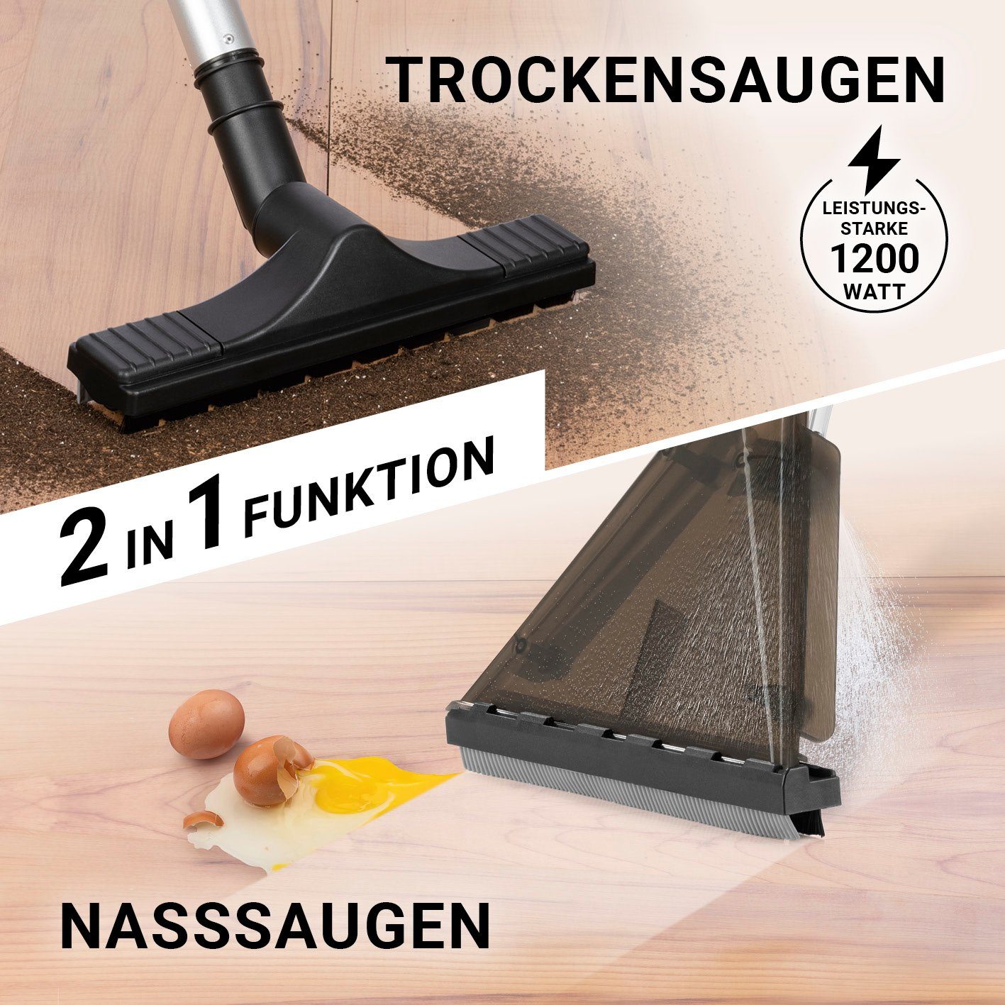N8WERK Teppichreinigungsgerät Sprüh- und Waschsauger Power Clean, 1200 W, Waschsauger Teppichreiniger Shampoonierer Teppich