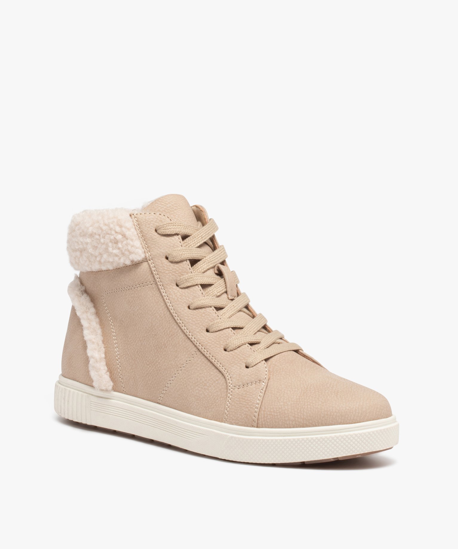Baskets femme mid-cut unies à col sherpa beige | GEMO