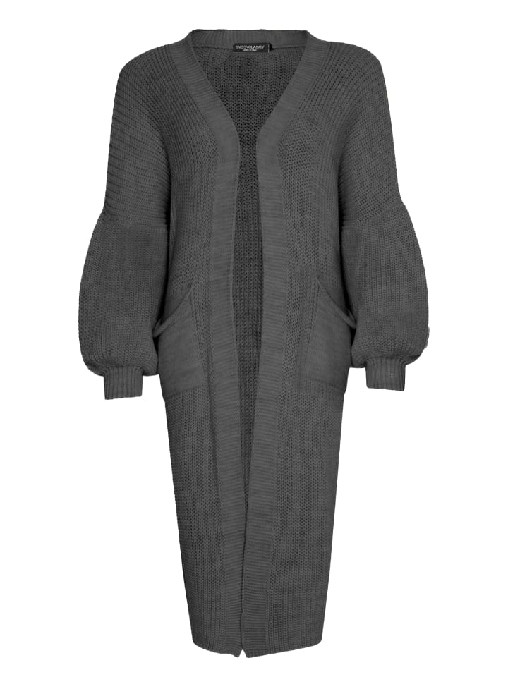 SASSYCLASSY Lang Cardigan mit Taschen in Dunkelgrau günstig kaufen