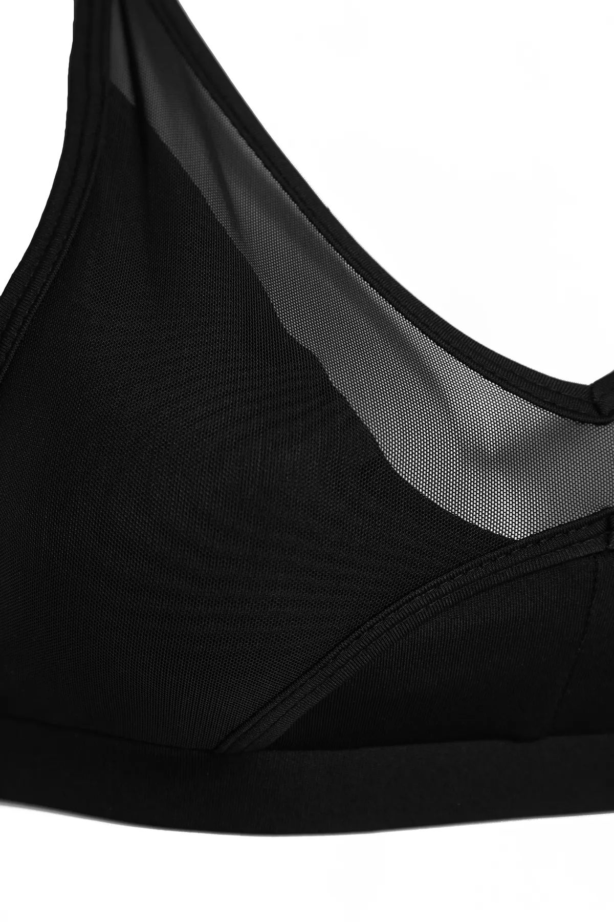 Trendyol Collection  Schwarzer, gestützter/formender Strick-Sport-BH mit Neckholder-Kragen, Tülldetail und Seilträger THMSS24SS00004