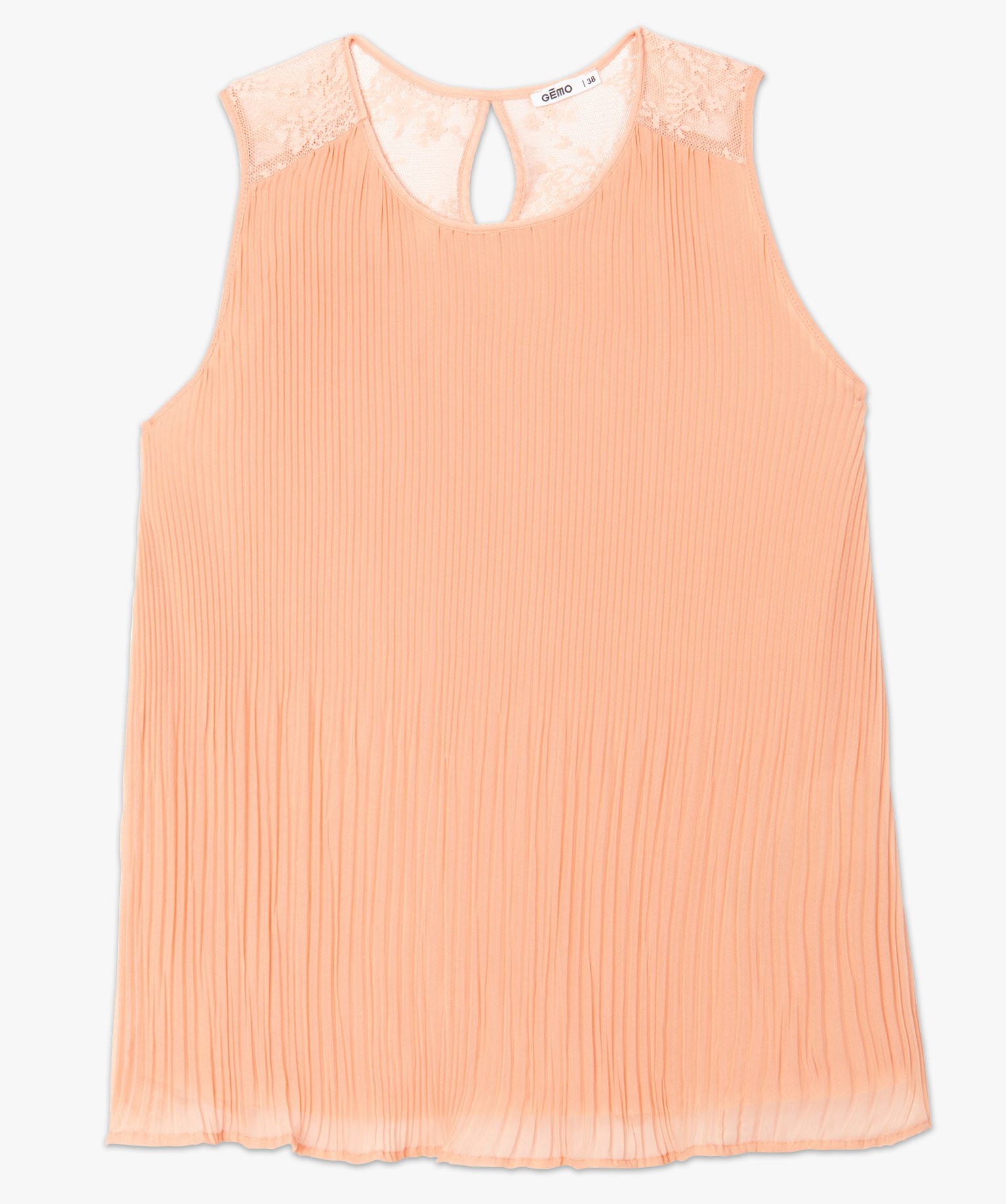 Chemise femme plissée sans manches avec dentelle rose | GEMO