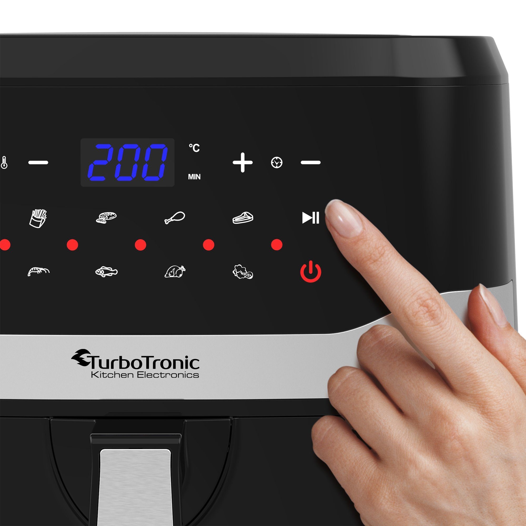 TurboTronic by Z-Line Heißluftfritteuse 7 Liter, 12 Programme, XXL Fritteuse Fettfrei ohne Öl, 50°C - 200°C, 1800 W, Power Camping Retro digital Airfryer AF7D