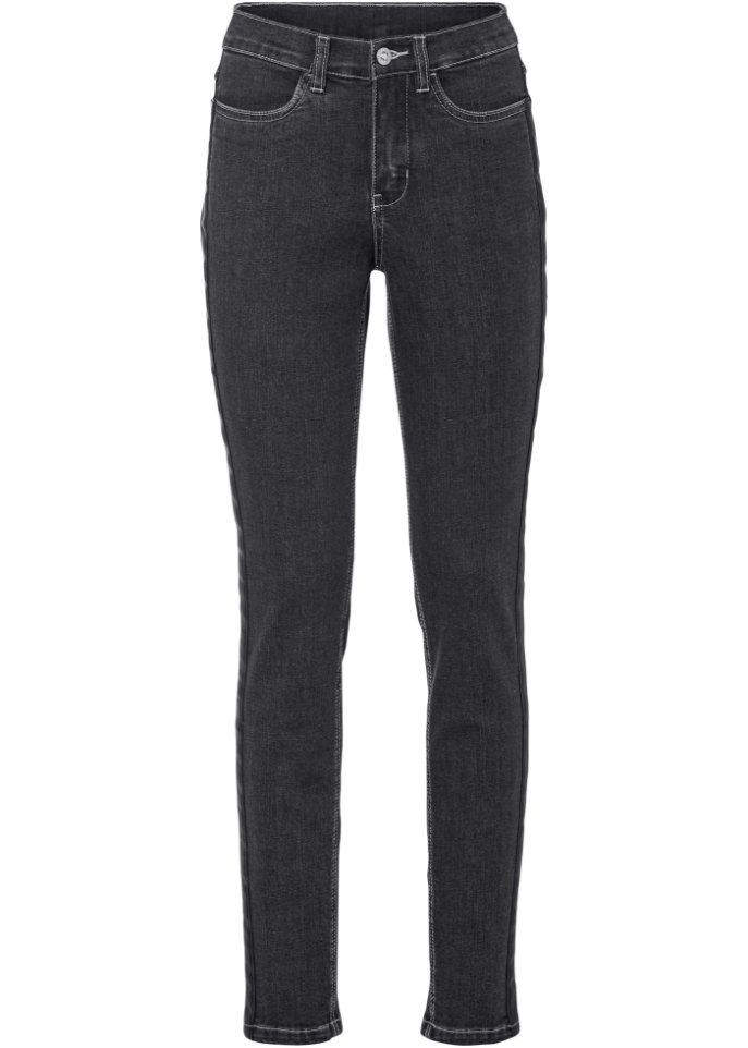 Stretch-Jeans mit Lederimitateinsatz