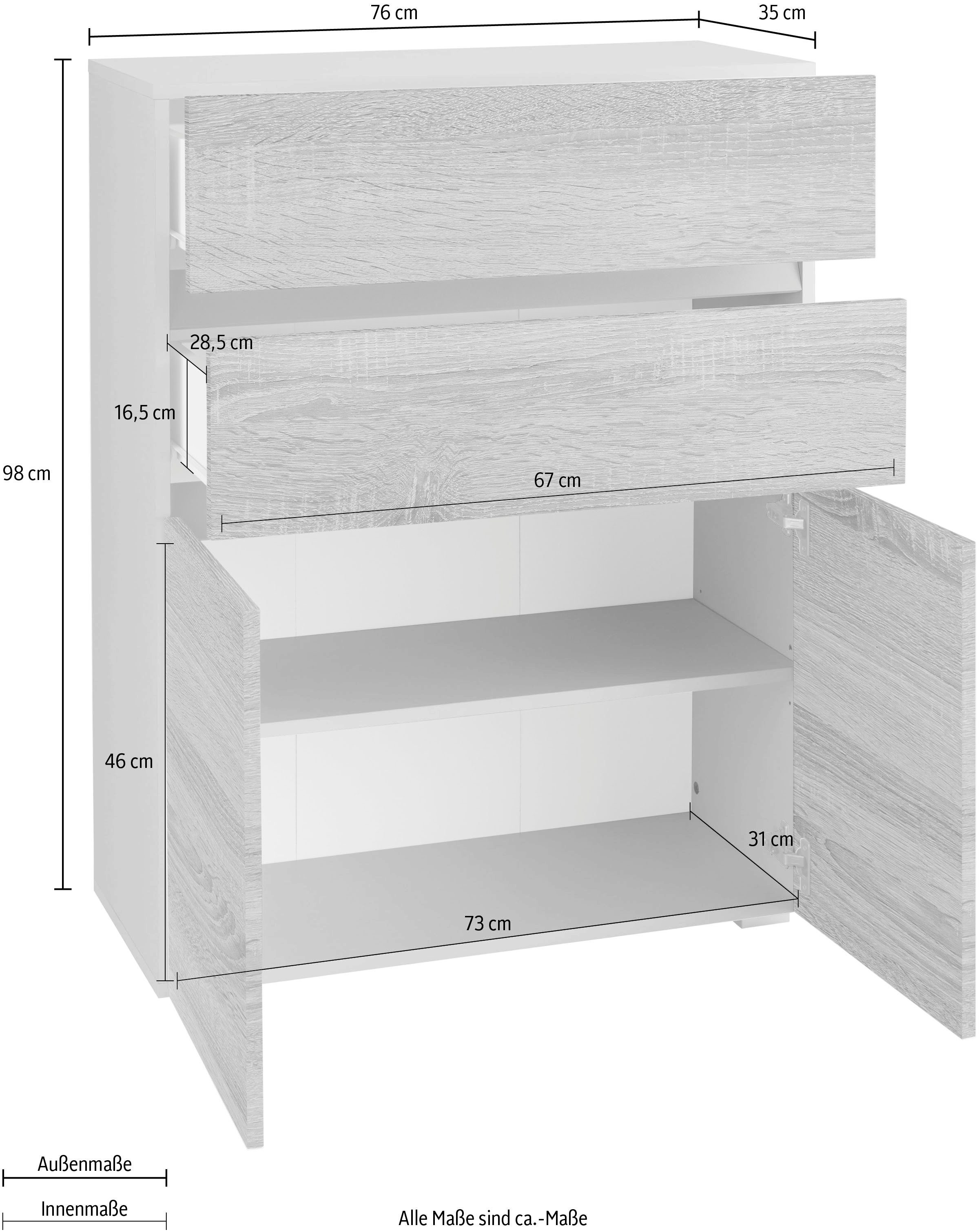 Home affaire Midischrank Wisla Höhe 98 cm, mit Türen & Schubkasten