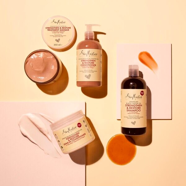 Balsam fără clătire SheaMoisture cu ulei de ricin negru jamaican, întăritor și regenerator, 431 ml
