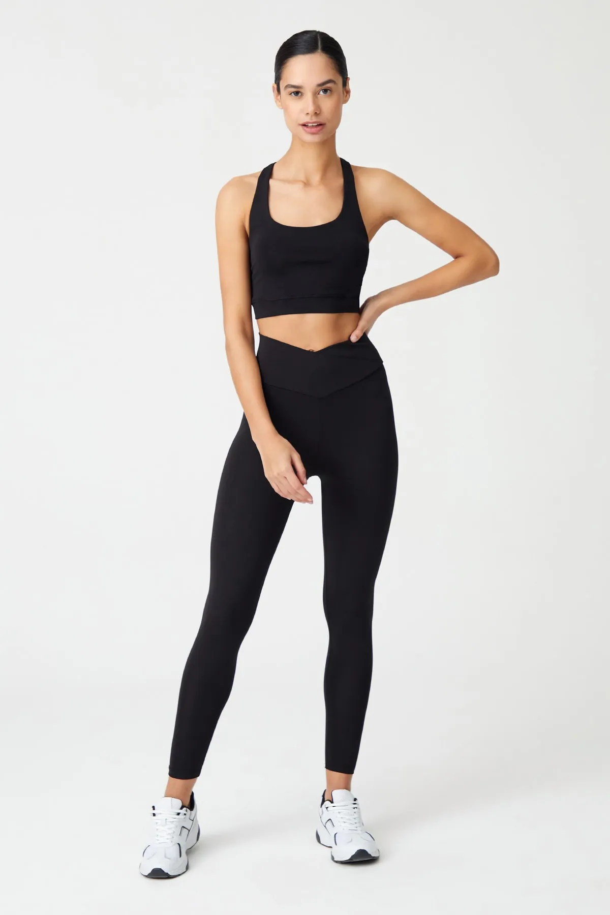 LOS OJOS  Schwarze Strumpfhose mit überkreuzter Taille und detailliertem Umschlag mit überkreuzter Taille