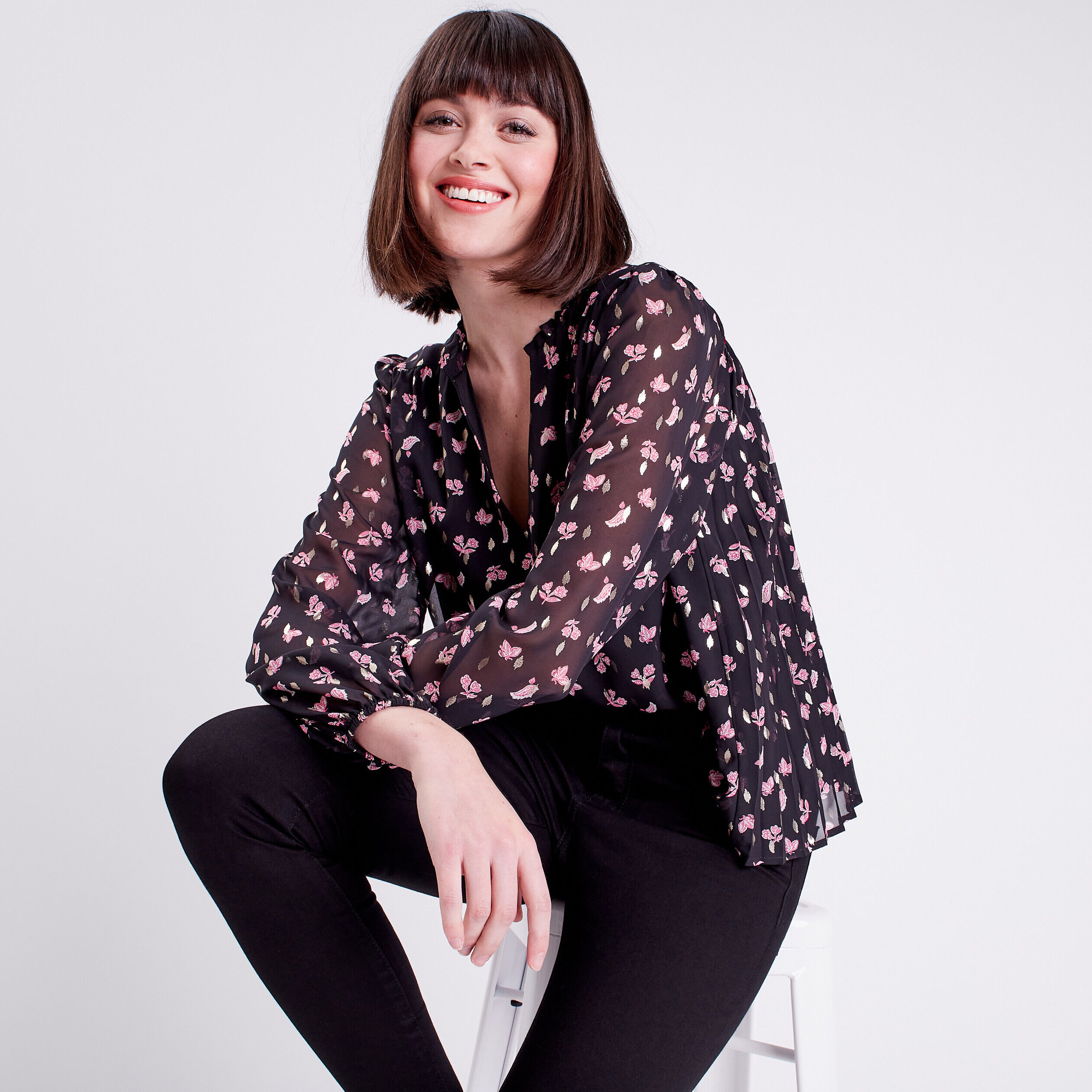 Blouse manches longues noir femme | Cache Cache