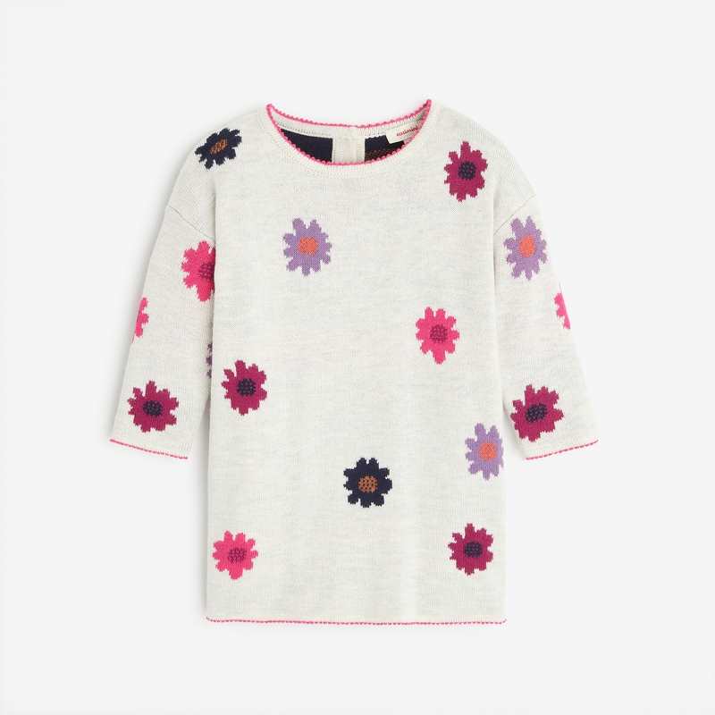 Robe grisee à fleurs pour bébé fille en tricot Catimini