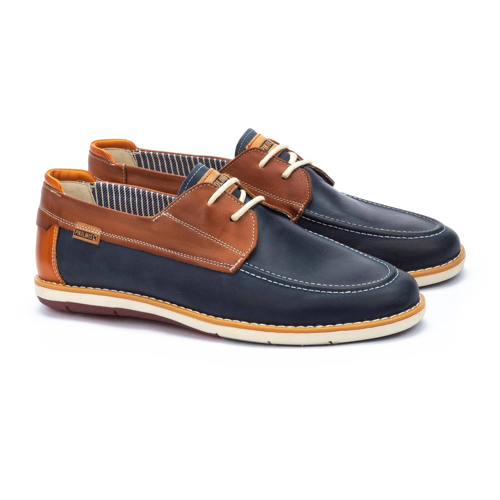 Dwukolorowe buty żeglarskie męskie - NIEBIESKIE