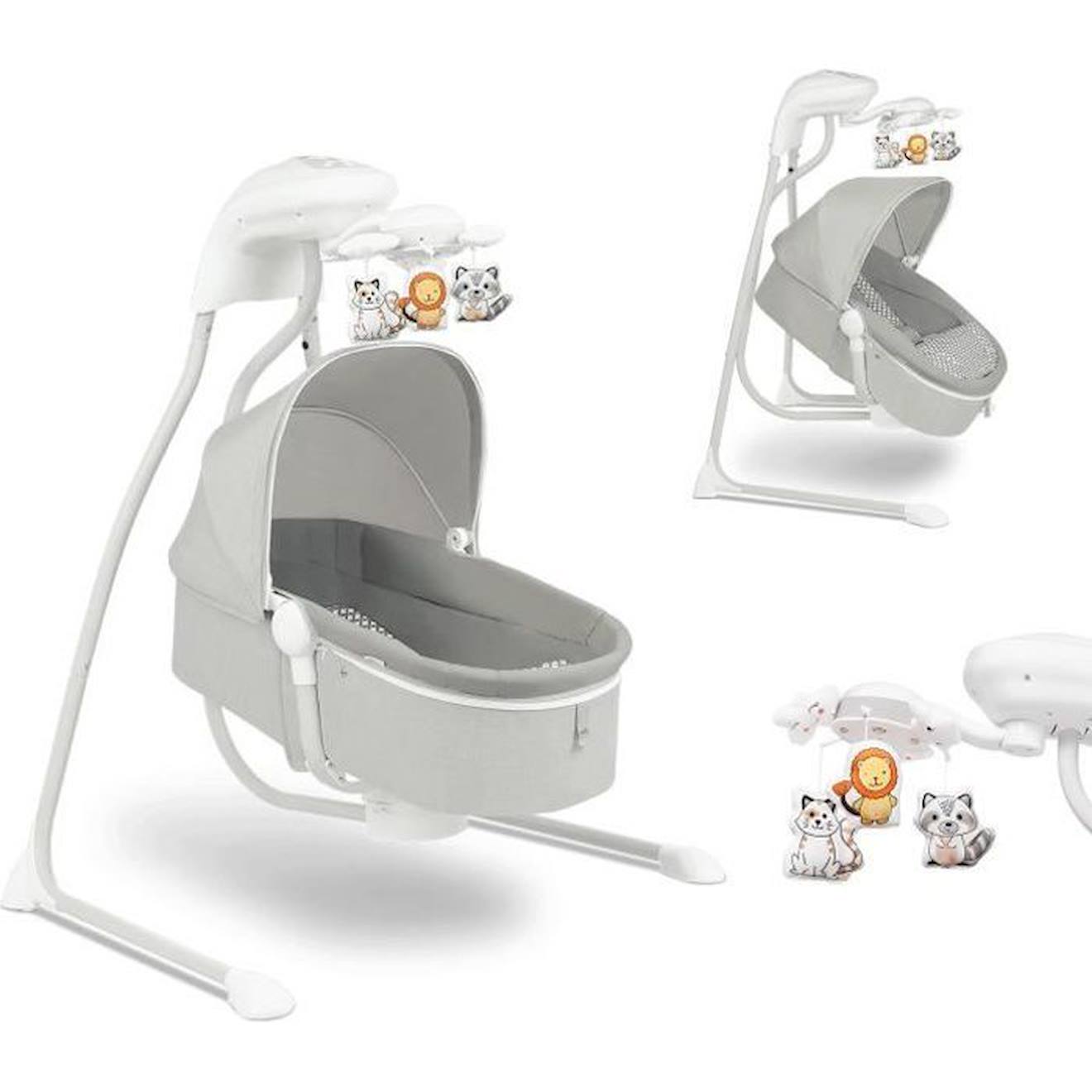 LIONELO Balancelle bébé Henny électrique et musicale avec arche d'activité Gris beige