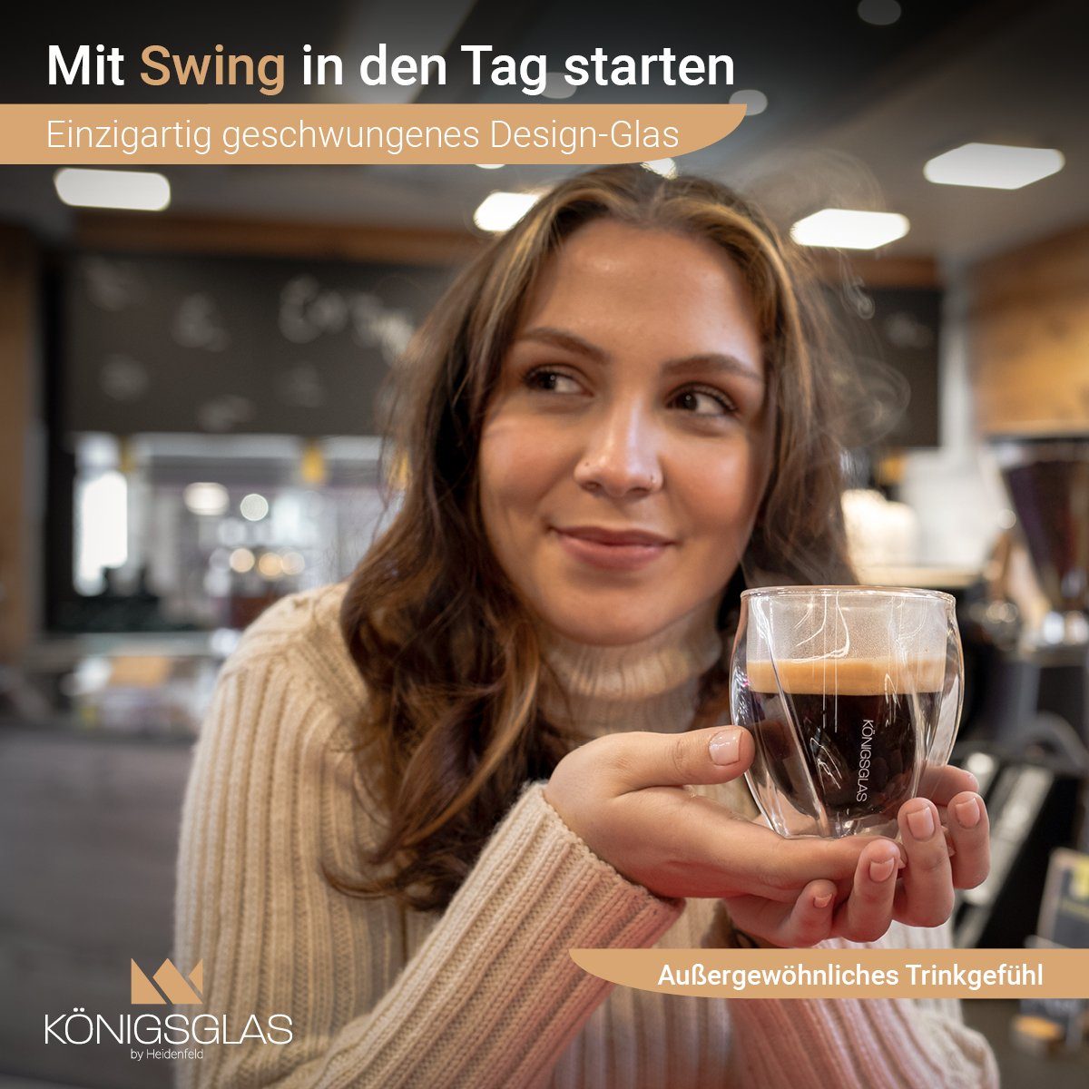 Königsglas Gläser-Set Swing doppelwandige Gläser 2/4er Glas Set 250/350 ml Cocktailgläser, Premium Latte Macchiato Gläser aus Borosilikatglas, Trinkglas Kaffee Cappuccino Tasse Teeglas