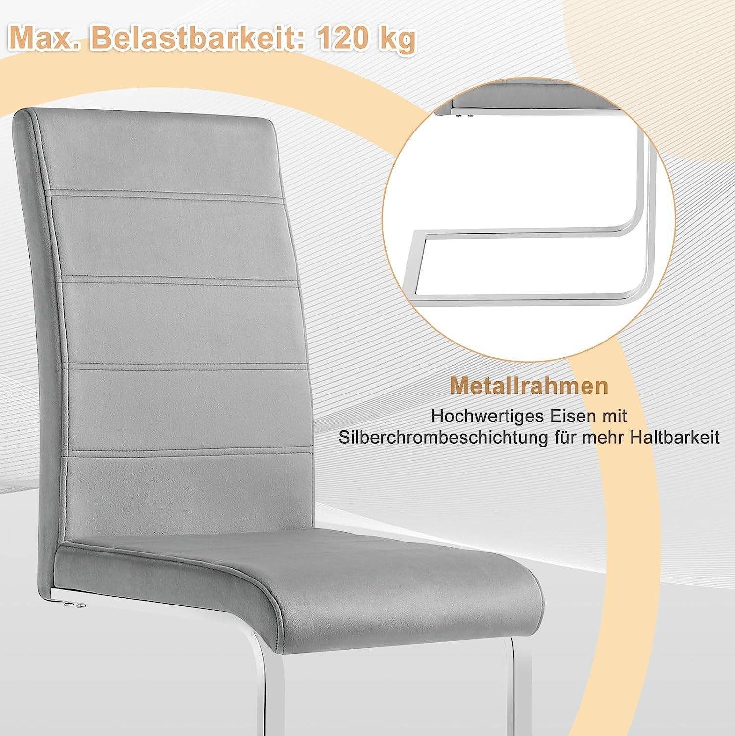 Woltu Freischwinger (Set, 2 St), mit hoher Rückenlehne Samtbezug bis 120kg belastbar