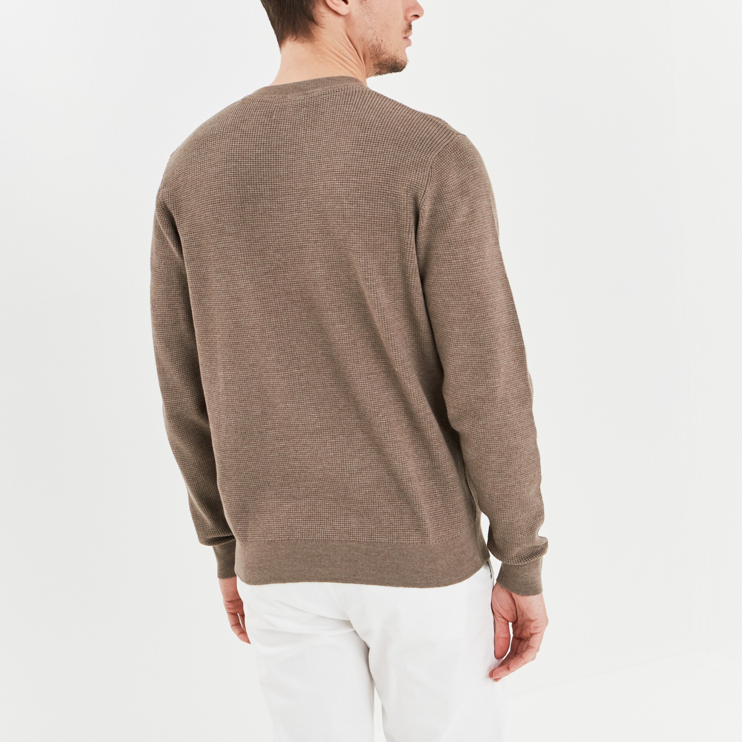 Pull avec col rond à relief gris homme | La Halle