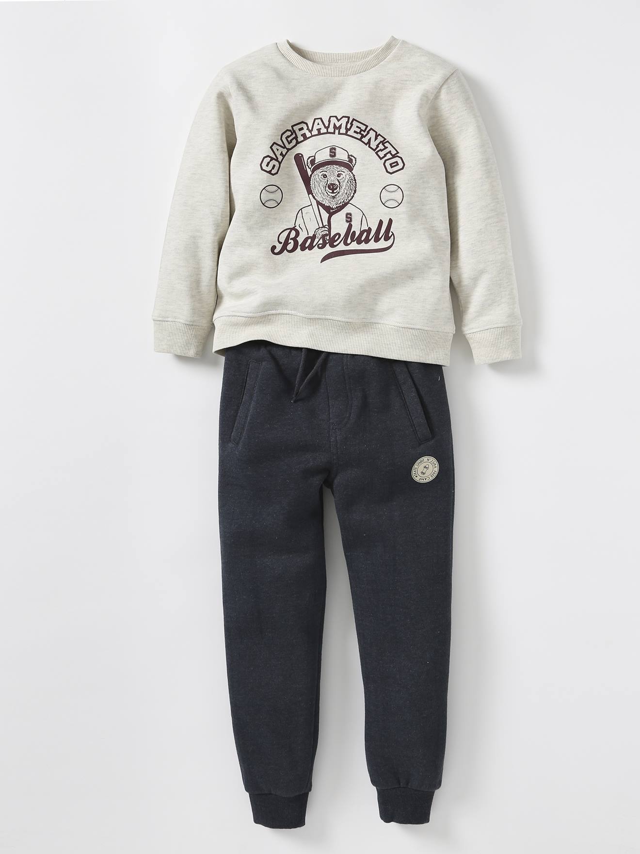 Sweat Basics motifs graphiques garçon blanc chiné