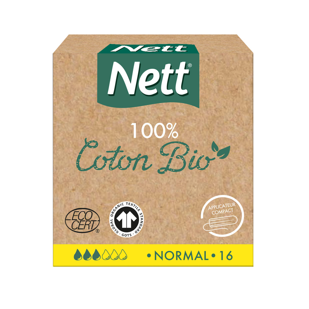 nett Coton Bio Tampon avec Applicateur, Normal, Boite de 16 Tampons Tampon